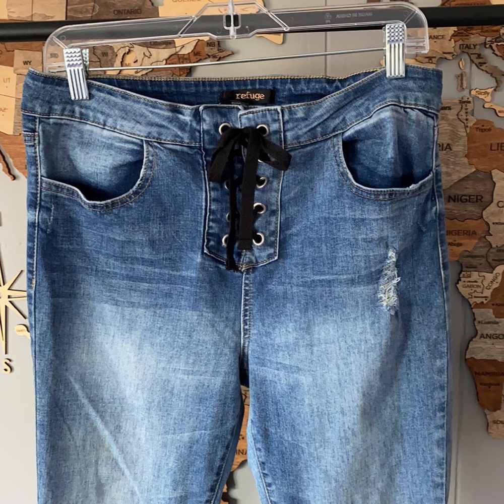 Drawstring Med Rise Skinny Denim Jean - Picture 3 of 6